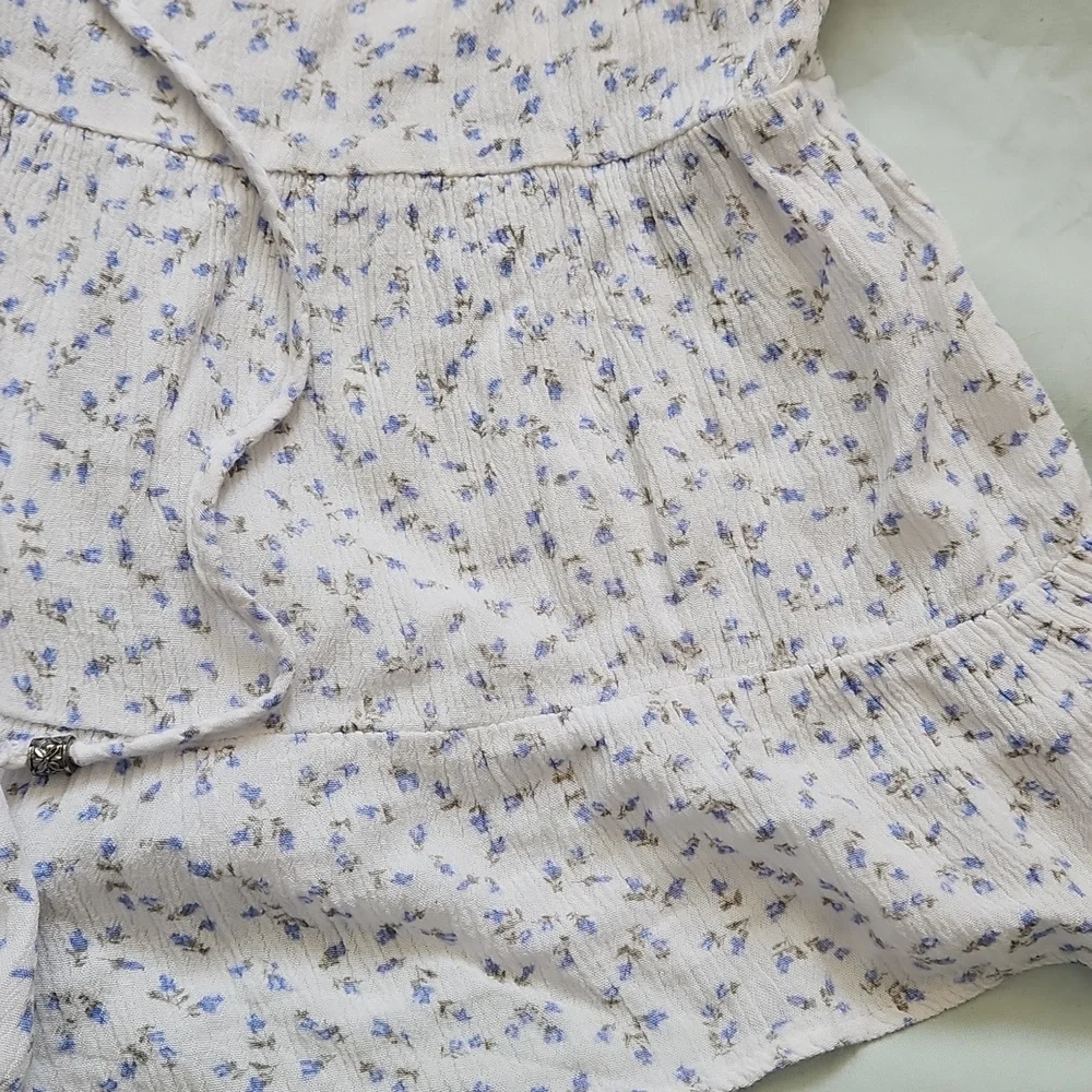 Hippie Rose White With Blue Floral Blouse, Size S